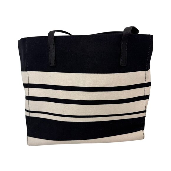 NWOT Kate Spade Black & White Striped Canvas Tote With Bow Accent new - Picture 2 of 10